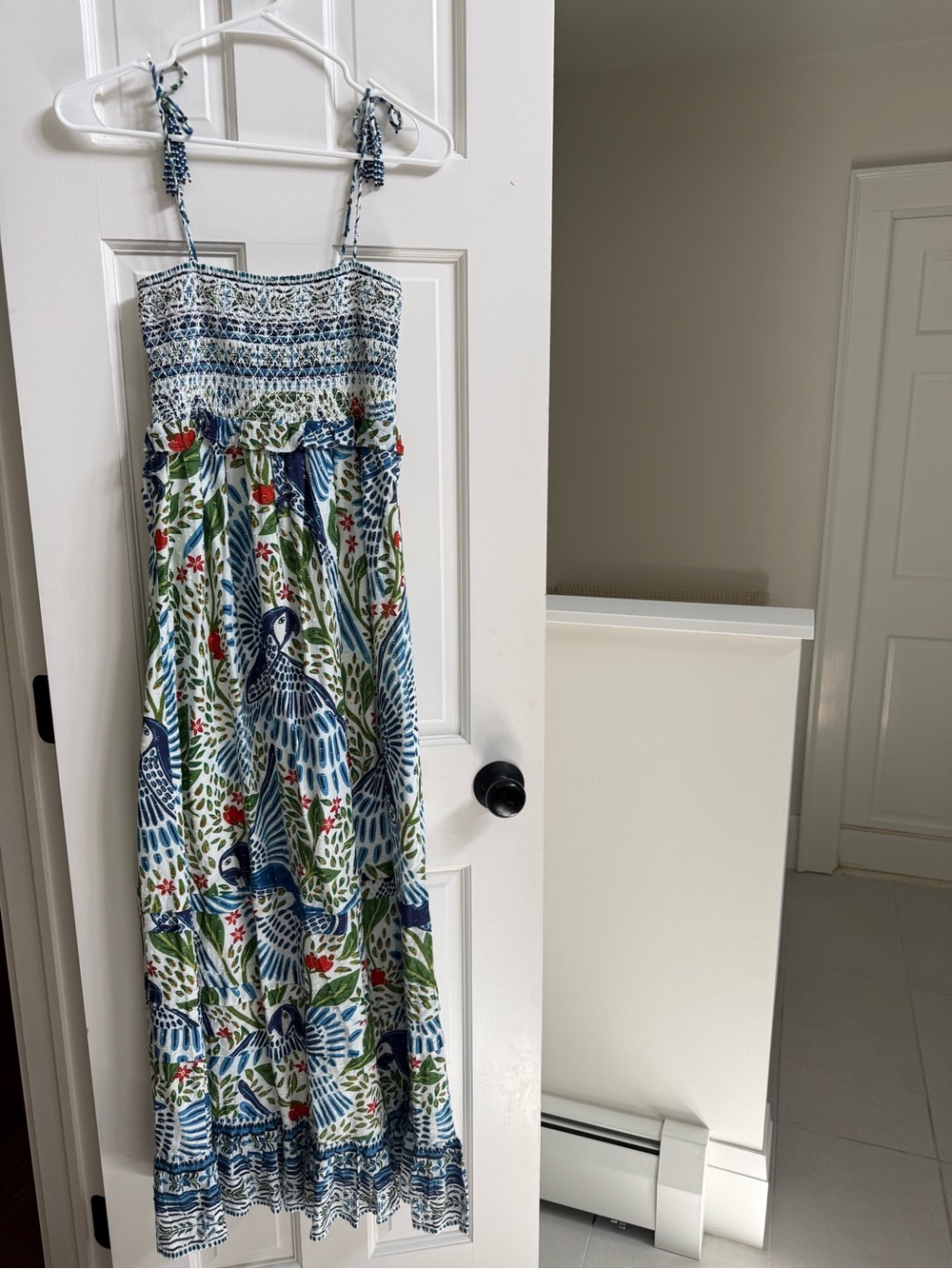 Farm Rio Off White Macaw Flight Smocked Maxi dress